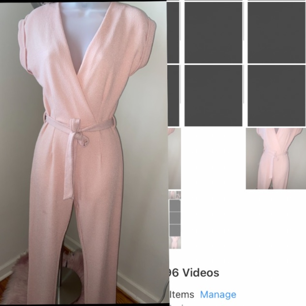 Pink jumpsuit with belt